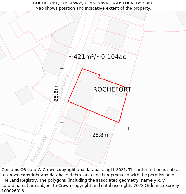 ROCHEFORT, FOSSEWAY, CLANDOWN, RADSTOCK, BA3 3BL: Plot and title map