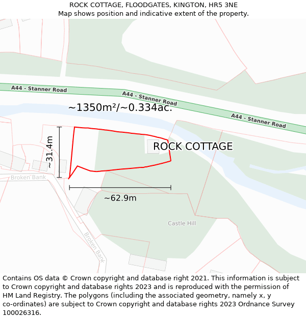 ROCK COTTAGE, FLOODGATES, KINGTON, HR5 3NE: Plot and title map