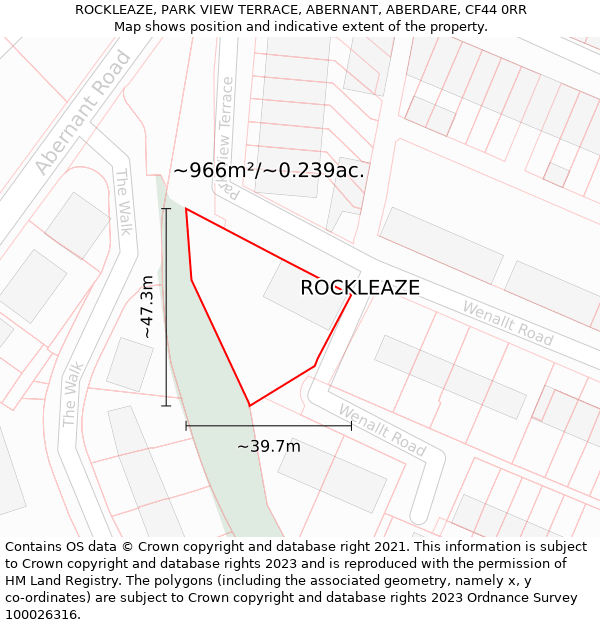 ROCKLEAZE, PARK VIEW TERRACE, ABERNANT, ABERDARE, CF44 0RR: Plot and title map