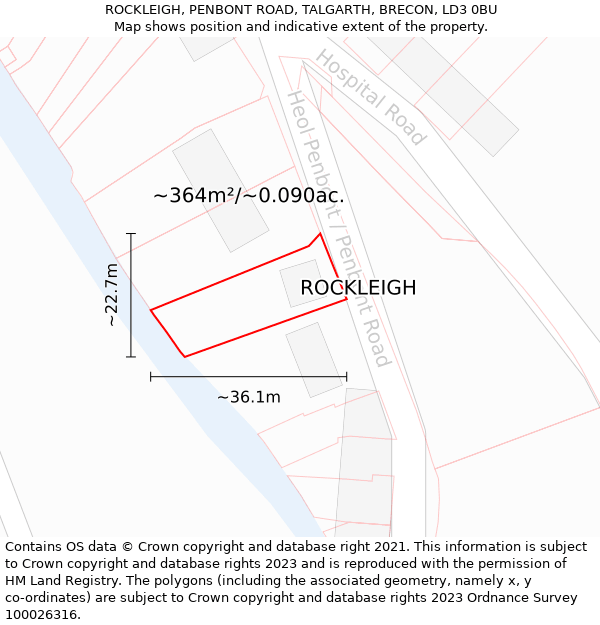 ROCKLEIGH, PENBONT ROAD, TALGARTH, BRECON, LD3 0BU: Plot and title map