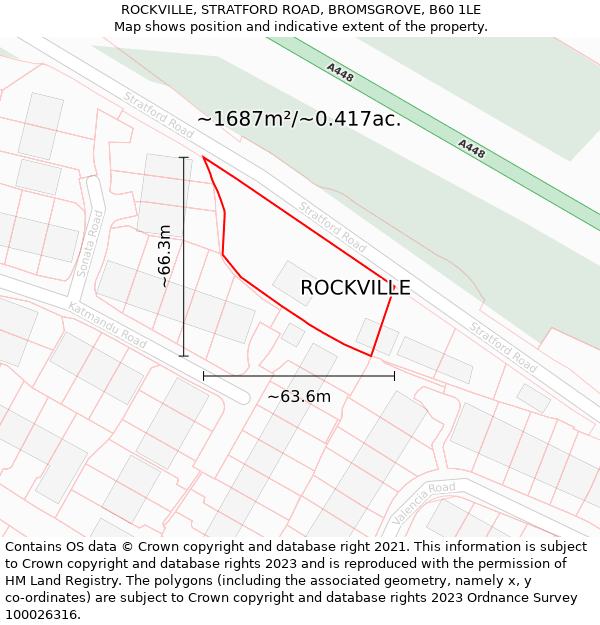 ROCKVILLE, STRATFORD ROAD, BROMSGROVE, B60 1LE: Plot and title map