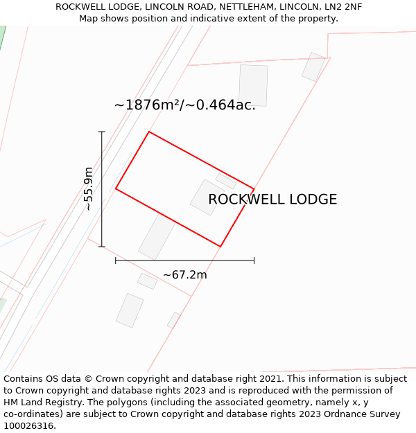 ROCKWELL LODGE, LINCOLN ROAD, NETTLEHAM, LINCOLN, LN2 2NF: Plot and title map