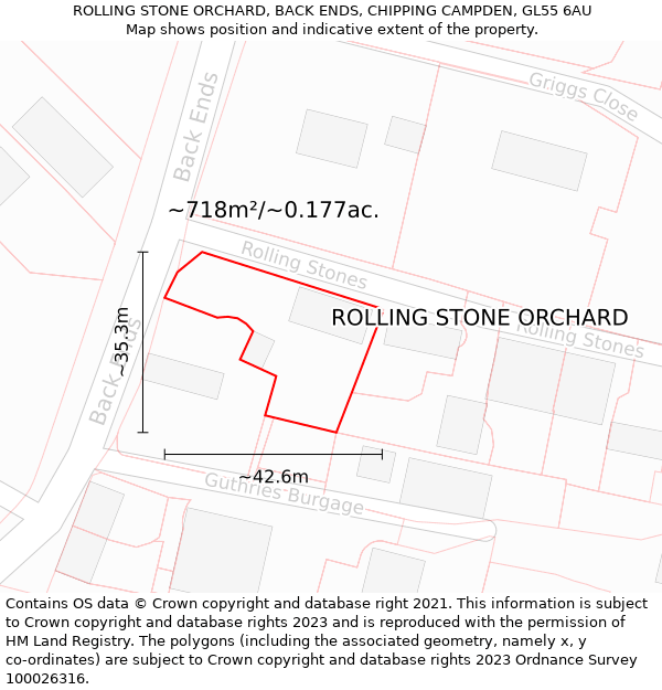 ROLLING STONE ORCHARD, BACK ENDS, CHIPPING CAMPDEN, GL55 6AU: Plot and title map