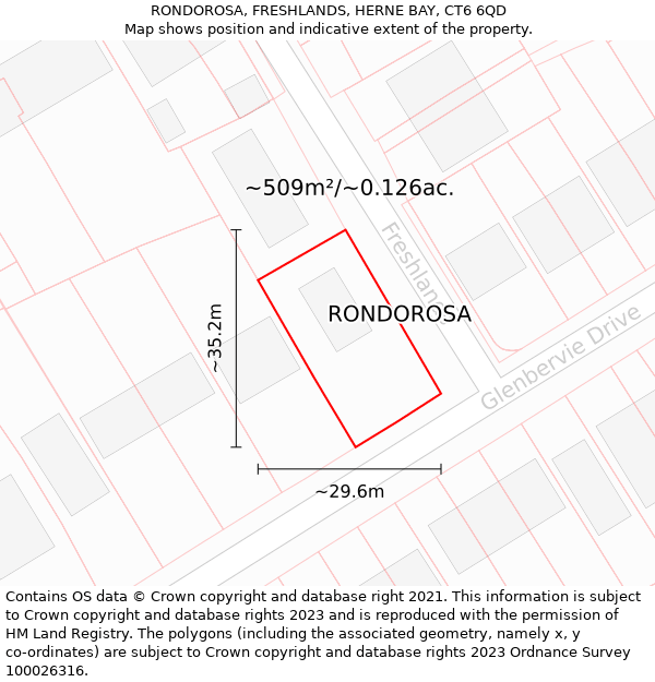 RONDOROSA, FRESHLANDS, HERNE BAY, CT6 6QD: Plot and title map