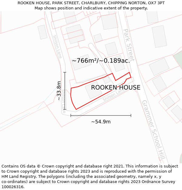 ROOKEN HOUSE, PARK STREET, CHARLBURY, CHIPPING NORTON, OX7 3PT: Plot and title map