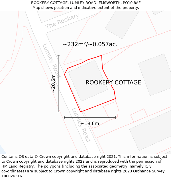 ROOKERY COTTAGE, LUMLEY ROAD, EMSWORTH, PO10 8AF: Plot and title map