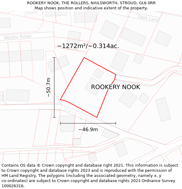 ROOKERY NOOK, THE ROLLERS, NAILSWORTH, STROUD, GL6 0RR: Plot and title map