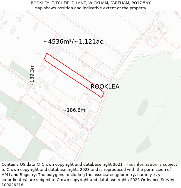 ROOKLEA, TITCHFIELD LANE, WICKHAM, FAREHAM, PO17 5NY: Plot and title map