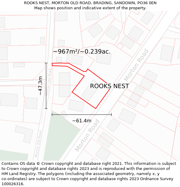 ROOKS NEST, MORTON OLD ROAD, BRADING, SANDOWN, PO36 0EN: Plot and title map