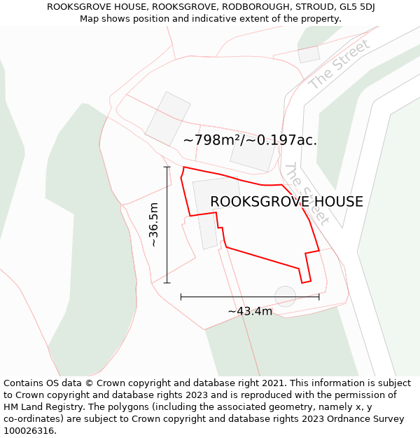 ROOKSGROVE HOUSE, ROOKSGROVE, RODBOROUGH, STROUD, GL5 5DJ: Plot and title map