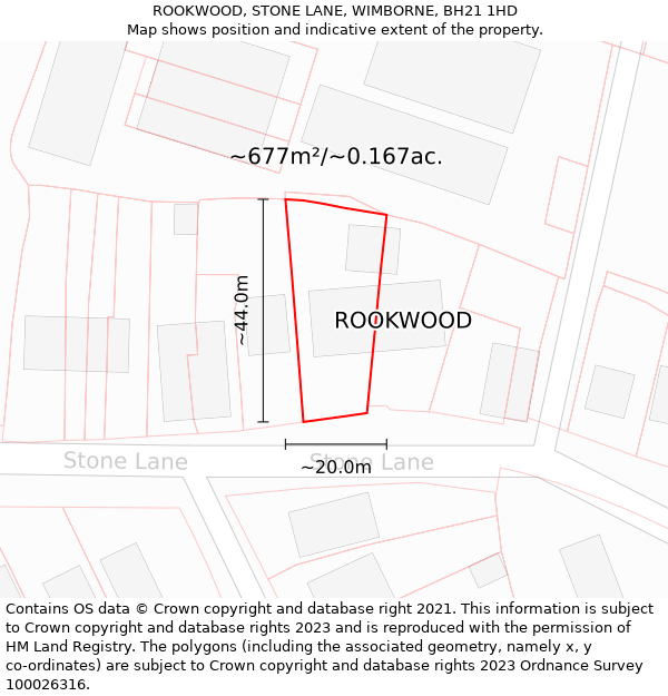 ROOKWOOD, STONE LANE, WIMBORNE, BH21 1HD: Plot and title map