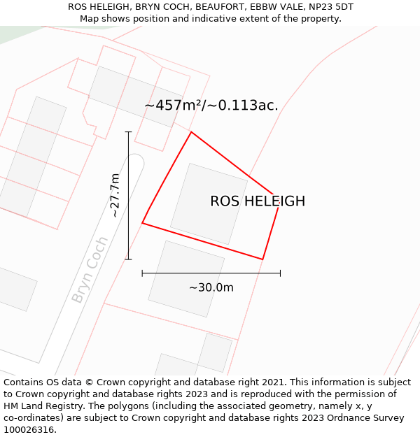 ROS HELEIGH, BRYN COCH, BEAUFORT, EBBW VALE, NP23 5DT: Plot and title map