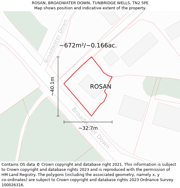 ROSAN, BROADWATER DOWN, TUNBRIDGE WELLS, TN2 5PE: Plot and title map