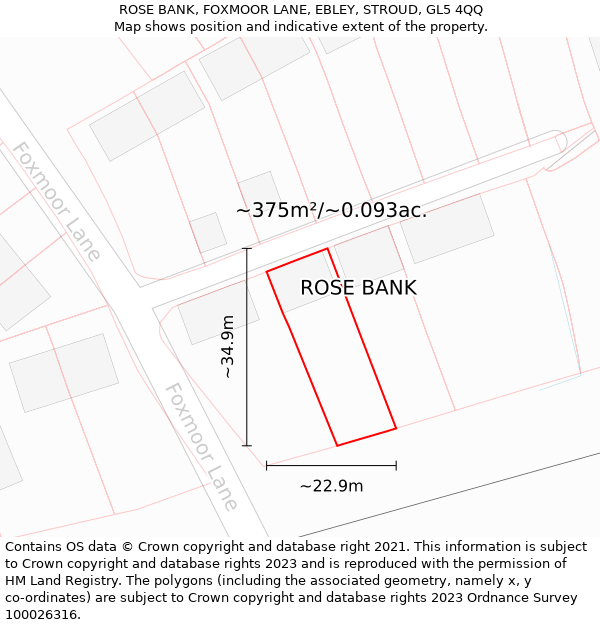 ROSE BANK, FOXMOOR LANE, EBLEY, STROUD, GL5 4QQ: Plot and title map