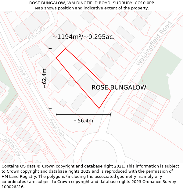 ROSE BUNGALOW, WALDINGFIELD ROAD, SUDBURY, CO10 0PP: Plot and title map