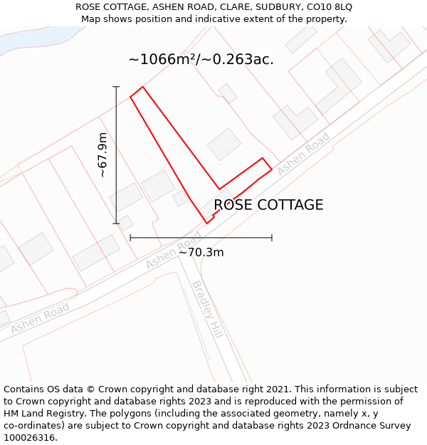 ROSE COTTAGE, ASHEN ROAD, CLARE, SUDBURY, CO10 8LQ: Plot and title map