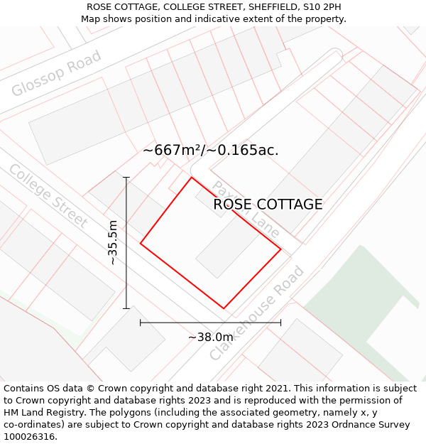 ROSE COTTAGE, COLLEGE STREET, SHEFFIELD, S10 2PH: Plot and title map