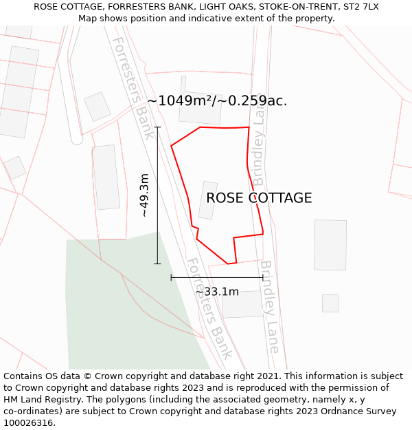 ROSE COTTAGE, FORRESTERS BANK, LIGHT OAKS, STOKE-ON-TRENT, ST2 7LX: Plot and title map