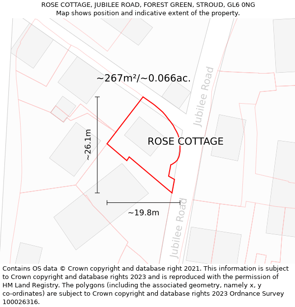 ROSE COTTAGE, JUBILEE ROAD, FOREST GREEN, STROUD, GL6 0NG: Plot and title map
