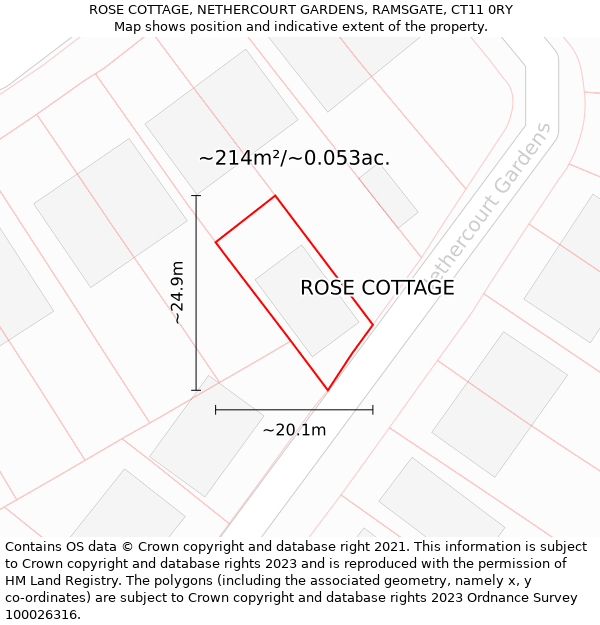 ROSE COTTAGE, NETHERCOURT GARDENS, RAMSGATE, CT11 0RY: Plot and title map