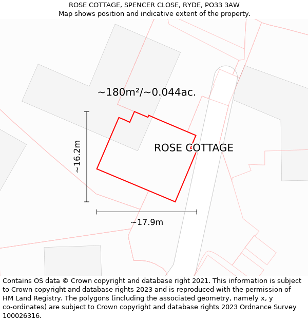 ROSE COTTAGE, SPENCER CLOSE, RYDE, PO33 3AW: Plot and title map