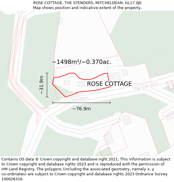 ROSE COTTAGE, THE STENDERS, MITCHELDEAN, GL17 0JE: Plot and title map