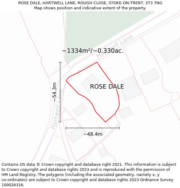 ROSE DALE, HARTWELL LANE, ROUGH CLOSE, STOKE-ON-TRENT, ST3 7NG: Plot and title map