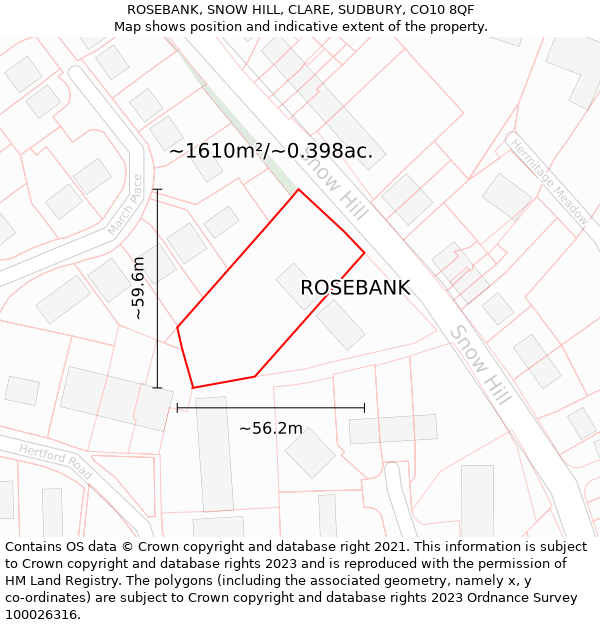 ROSEBANK, SNOW HILL, CLARE, SUDBURY, CO10 8QF: Plot and title map