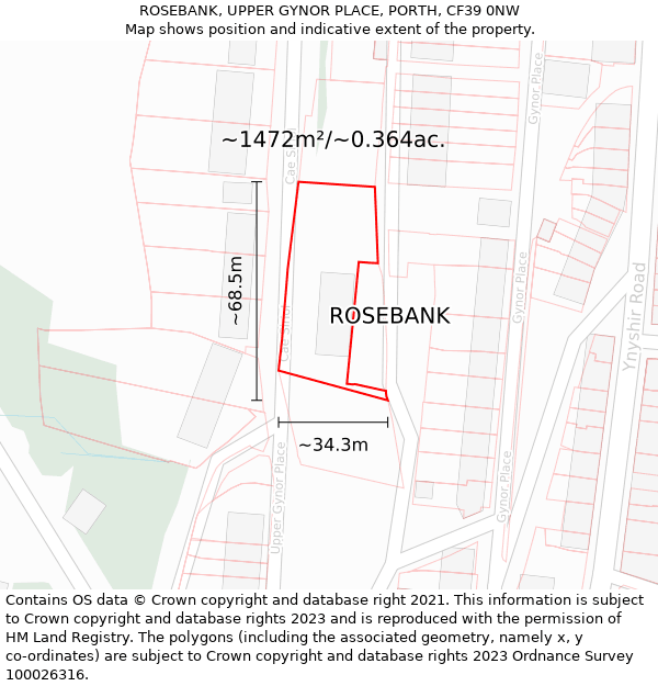 ROSEBANK, UPPER GYNOR PLACE, PORTH, CF39 0NW: Plot and title map