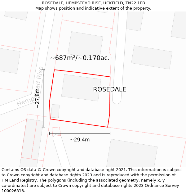 ROSEDALE, HEMPSTEAD RISE, UCKFIELD, TN22 1EB: Plot and title map