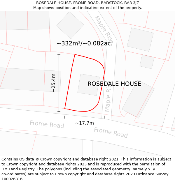 ROSEDALE HOUSE, FROME ROAD, RADSTOCK, BA3 3JZ: Plot and title map