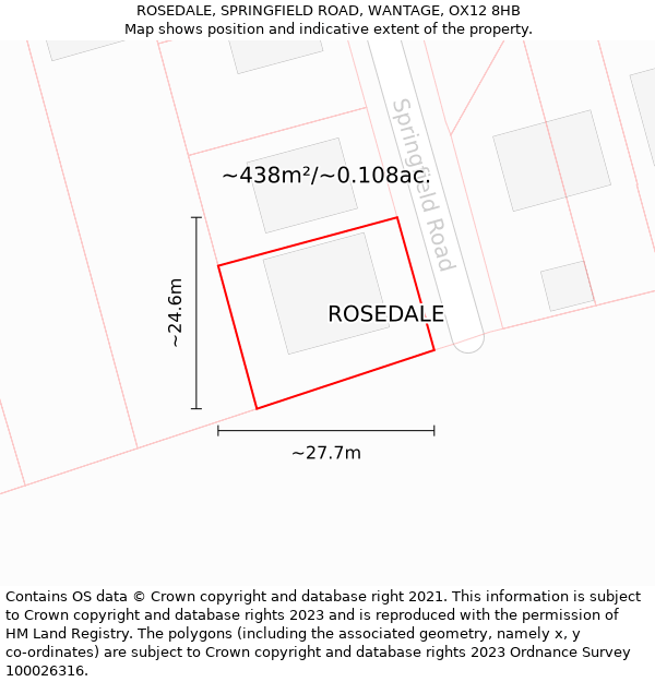 ROSEDALE, SPRINGFIELD ROAD, WANTAGE, OX12 8HB: Plot and title map