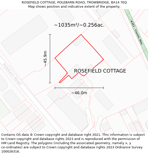 ROSEFIELD COTTAGE, POLEBARN ROAD, TROWBRIDGE, BA14 7EQ: Plot and title map