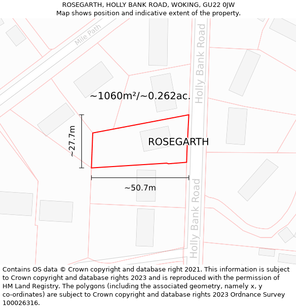 ROSEGARTH, HOLLY BANK ROAD, WOKING, GU22 0JW: Plot and title map