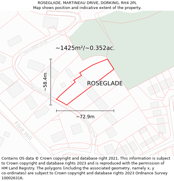 ROSEGLADE, MARTINEAU DRIVE, DORKING, RH4 2PL: Plot and title map