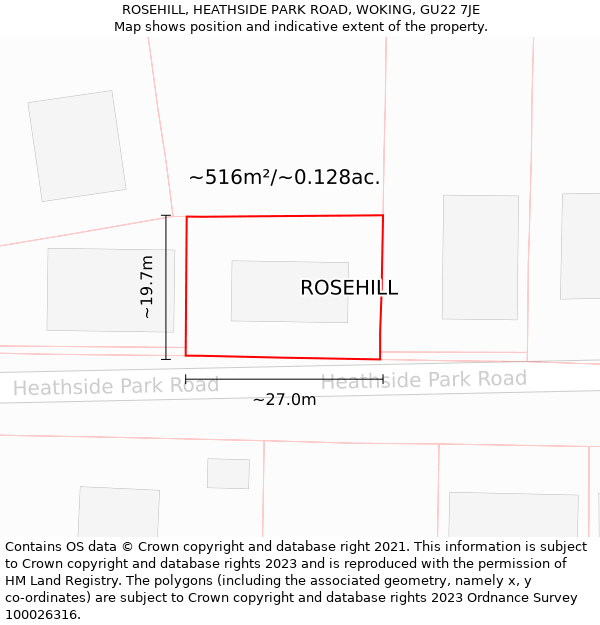 ROSEHILL, HEATHSIDE PARK ROAD, WOKING, GU22 7JE: Plot and title map