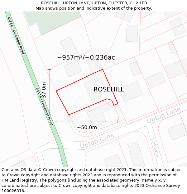 ROSEHILL, UPTON LANE, UPTON, CHESTER, CH2 1EB: Plot and title map