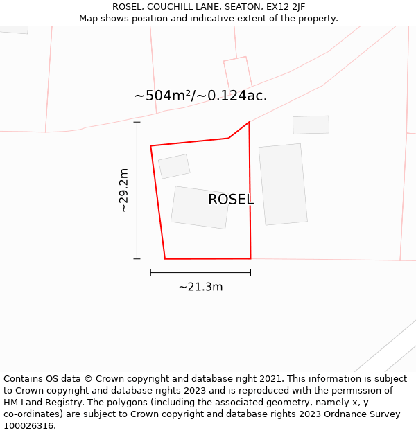 ROSEL, COUCHILL LANE, SEATON, EX12 2JF: Plot and title map