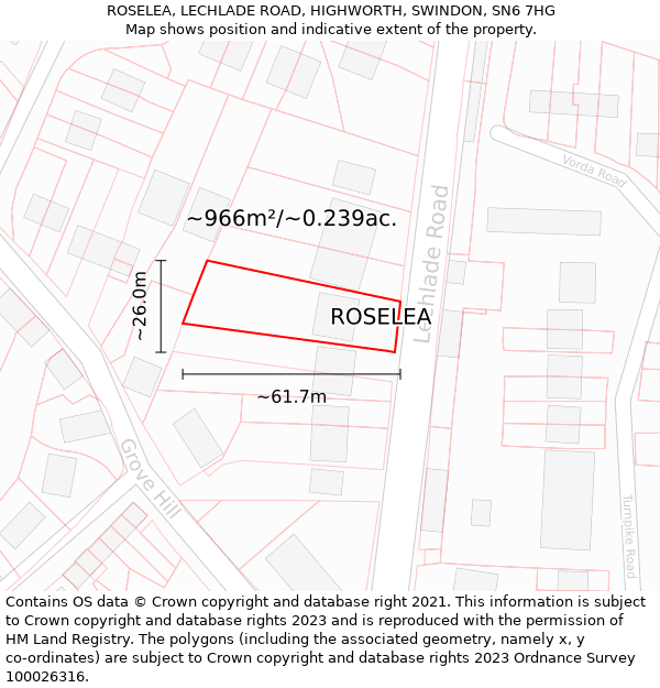 ROSELEA, LECHLADE ROAD, HIGHWORTH, SWINDON, SN6 7HG: Plot and title map