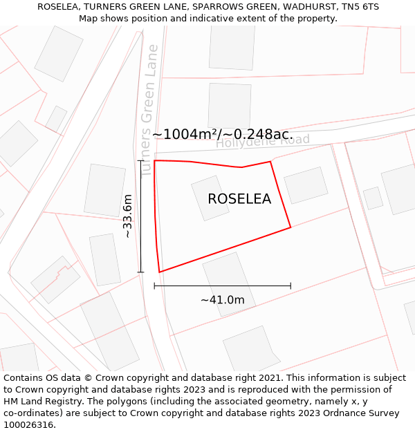 ROSELEA, TURNERS GREEN LANE, SPARROWS GREEN, WADHURST, TN5 6TS: Plot and title map