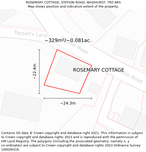 ROSEMARY COTTAGE, STATION ROAD, WADHURST, TN5 6RS: Plot and title map