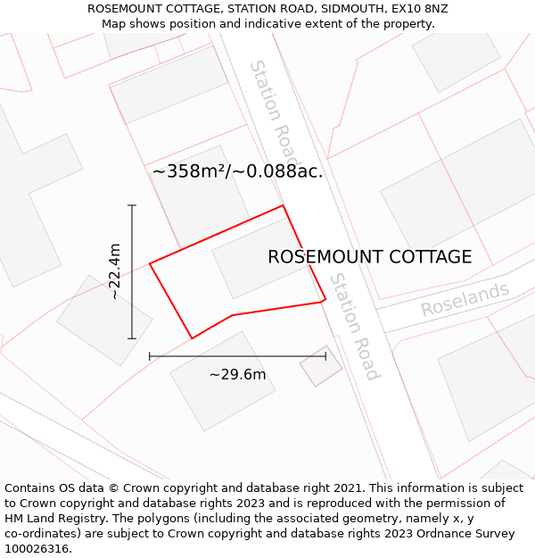 ROSEMOUNT COTTAGE, STATION ROAD, SIDMOUTH, EX10 8NZ: Plot and title map