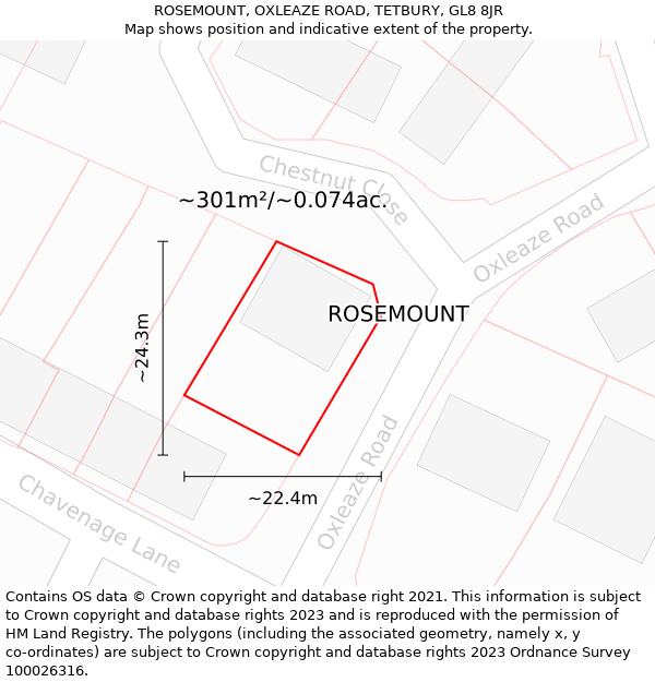 ROSEMOUNT, OXLEAZE ROAD, TETBURY, GL8 8JR: Plot and title map