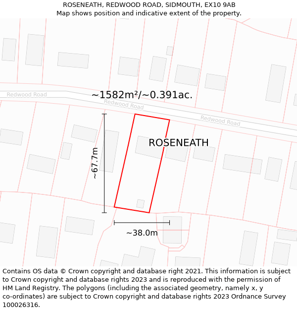 ROSENEATH, REDWOOD ROAD, SIDMOUTH, EX10 9AB: Plot and title map