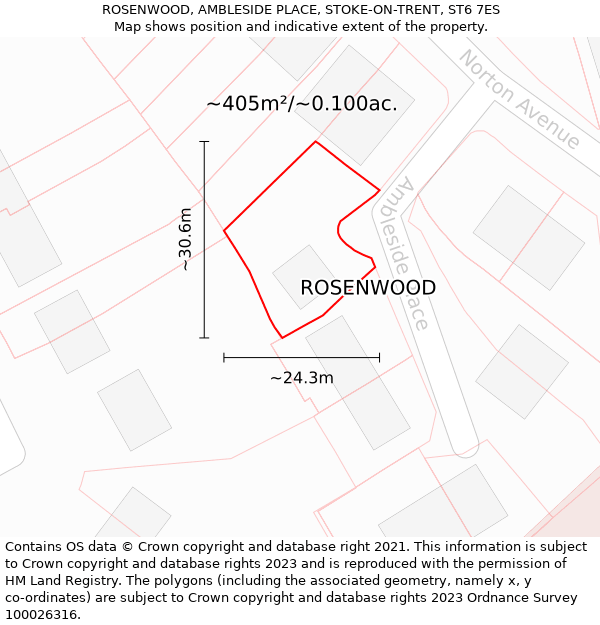 ROSENWOOD, AMBLESIDE PLACE, STOKE-ON-TRENT, ST6 7ES: Plot and title map