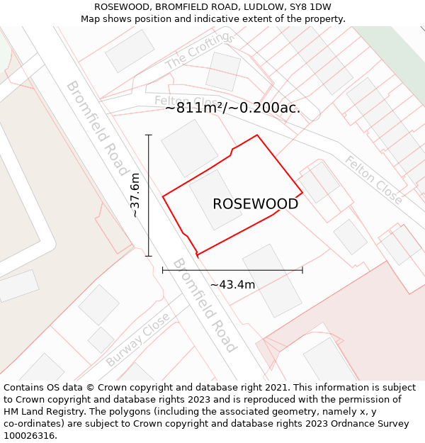 ROSEWOOD, BROMFIELD ROAD, LUDLOW, SY8 1DW: Plot and title map