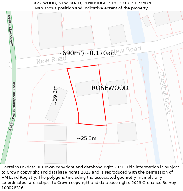 ROSEWOOD, NEW ROAD, PENKRIDGE, STAFFORD, ST19 5DN: Plot and title map