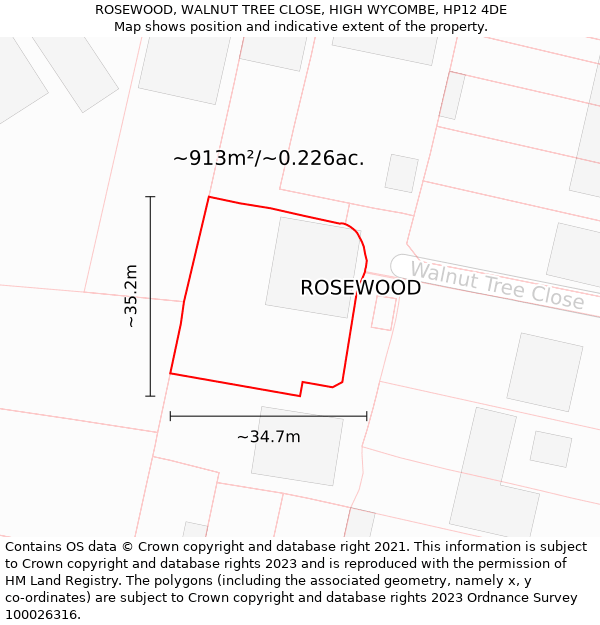 ROSEWOOD, WALNUT TREE CLOSE, HIGH WYCOMBE, HP12 4DE: Plot and title map