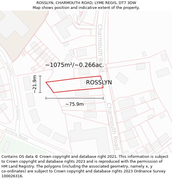 ROSSLYN, CHARMOUTH ROAD, LYME REGIS, DT7 3DW: Plot and title map