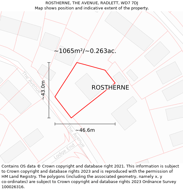 ROSTHERNE, THE AVENUE, RADLETT, WD7 7DJ: Plot and title map